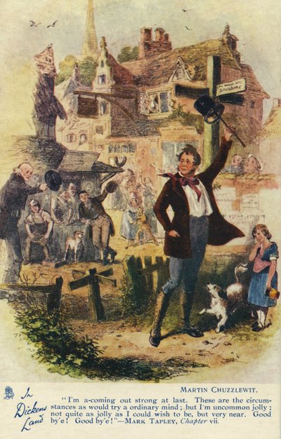 Nella terra di Dickens - Cartolina di Martin Chuzzlewit, c.1907 da Hablot Knight Browne